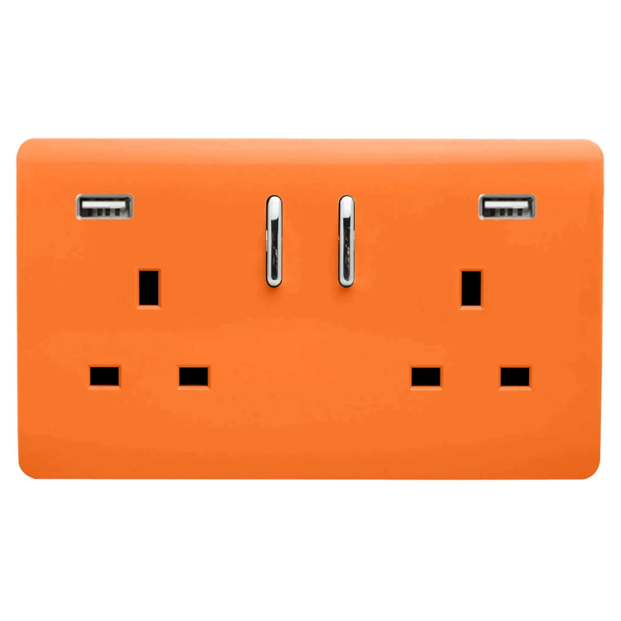 2 Gang 13Amp Short S/W Double Socket With 2x3.1Mah USB Orange